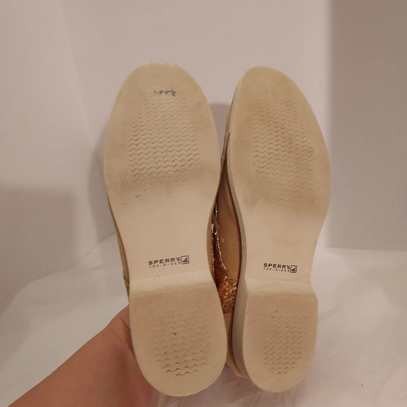 Sperry Top-Sider Beige and Gold Sequin Glitter Lace Up Oxford Shoes in Size 8.5M - Picture 10 of 11